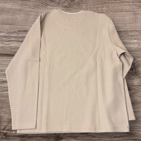 Faded Glory Beige Long-Sleeve Crewneck Shirt L (42/44) 100% Cotton Striped Desig - Picture 2 of 3